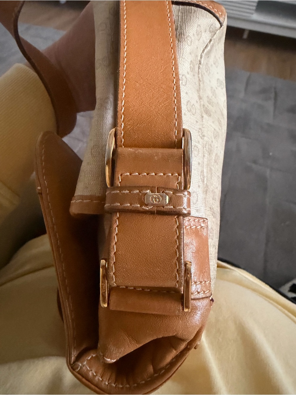 Gucci Beige Monogram Messenger Bag with Tan Leather Accents - Picture 8 of 16